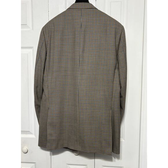 Baroni Mens 44L Wool Super 150 Blazer Hounds Tooth Tan Blue Classic Traditional - Picture 4 of 8